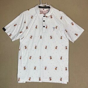 Sunday Crew Hula Girl Print Golf Polo Shirt‎ White UPF 50+ Men's Large